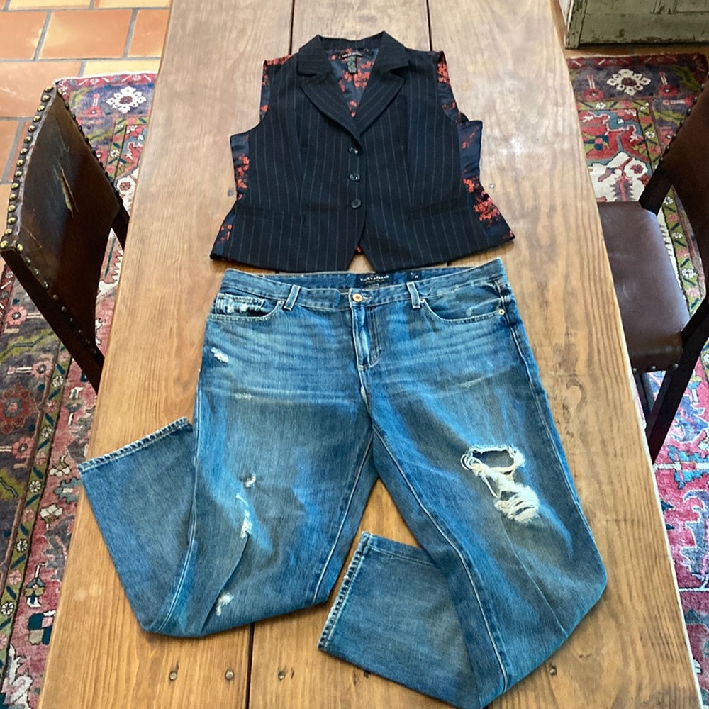 Lucky Brand pinstripe 3 button vest & Lucky Brand sienna slim boyfriend jeans